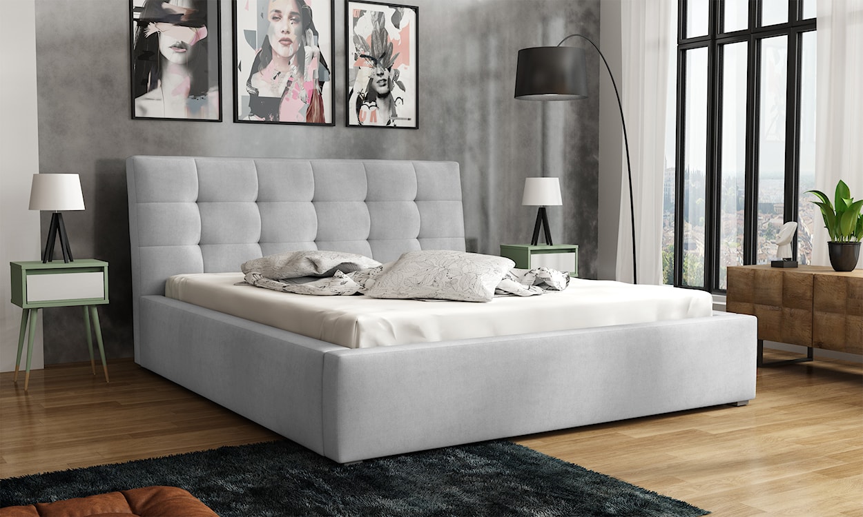 Łóżko tapicerowane 140x200 cm Nabbe z pojemnikiem jasnoszare velvet hydrofobowe  - zdjęcie 2