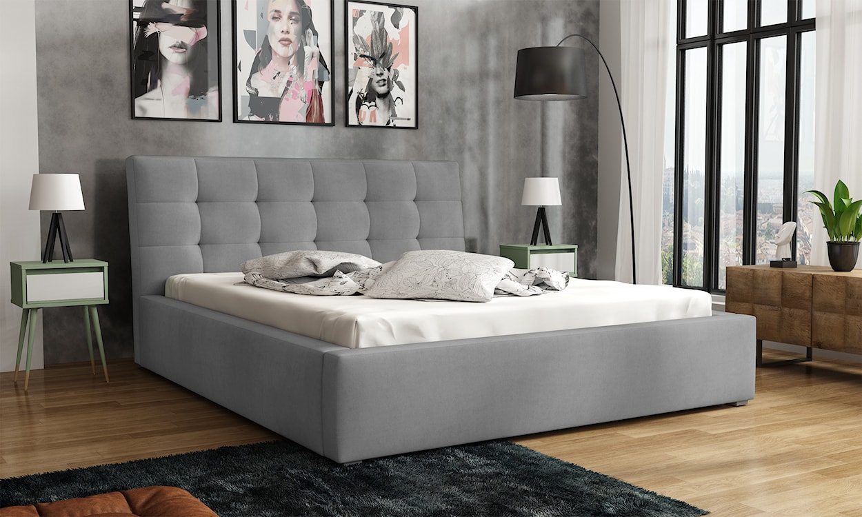 Łóżko tapicerowane 200x200 cm Nabbe z pojemnikiem szare velvet hydrofobowe  - zdjęcie 2