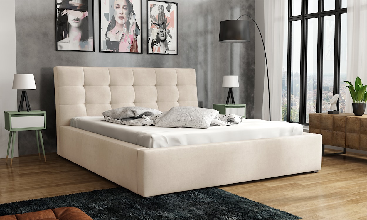 Łóżko tapicerowane 160x200 cm Nabbe z pojemnikiem jasnobeżowe velvet hydrofobowe  - zdjęcie 2