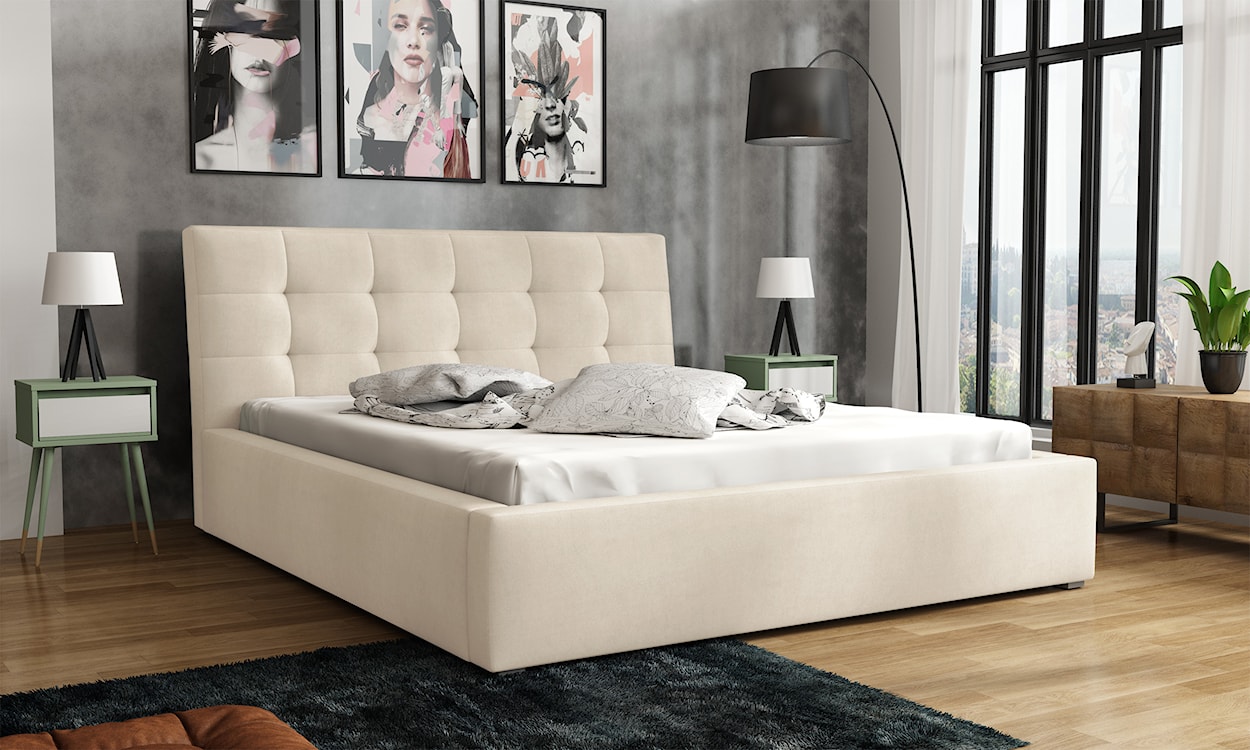 Łóżko tapicerowane 120x200 cm Nabbe z pojemnikiem kremowe velvet hydrofobowe  - zdjęcie 2