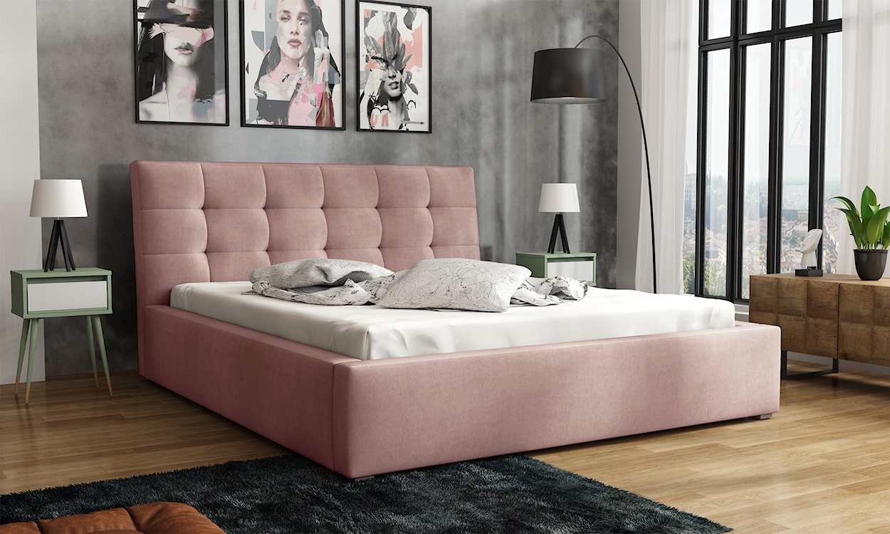 Łóżko tapicerowane 160x200 cm Nabbe jasnoróżowe velvet hydrofobowe  - zdjęcie 2