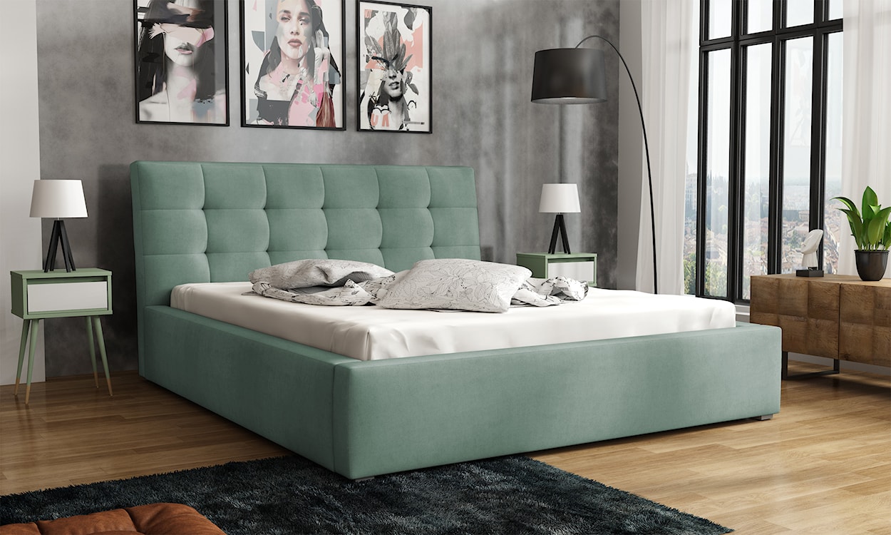 Łóżko tapicerowane 180x200 cm Nabbe z pojemnikiem szałwiowe velvet hydrofobowe  - zdjęcie 2