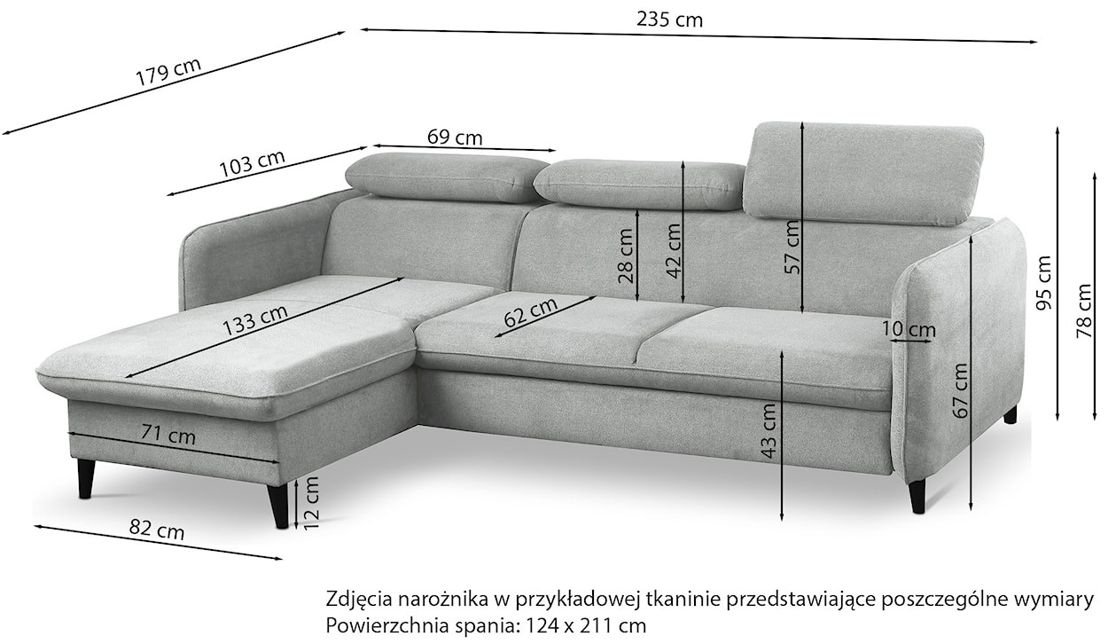 Narożnik z funkcją spania Drene L-kształtny lewostronny z regulowanymi zagłówkami i pojemnikiem jasnobeżowy szenil hydrofobowy  - zdjęcie 7