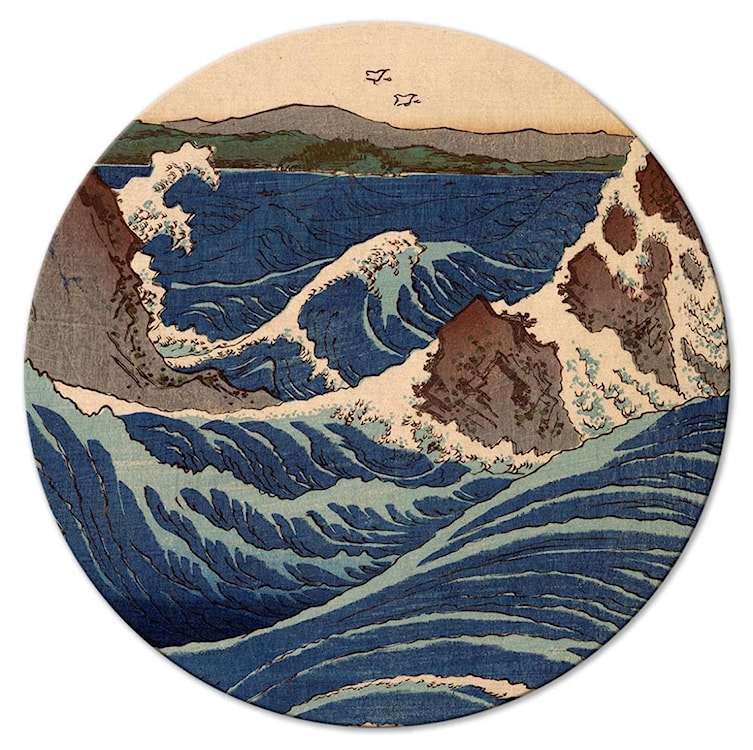 Obraz okrągły Drzeworyt japoński Utagawa Hiroshige wielka niebieska fala średnica 60 cm