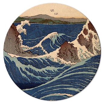 Obraz okrągły Drzeworyt japoński Utagawa Hiroshige wielka niebieska fala średnica 60 cm