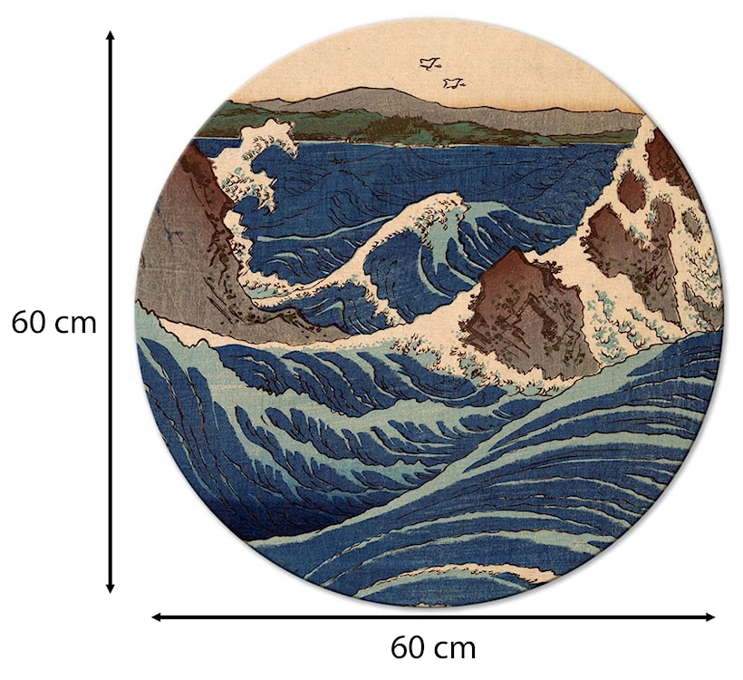 Obraz okrągły Drzeworyt japoński Utagawa Hiroshige wielka niebieska fala średnica 60 cm  - zdjęcie 4