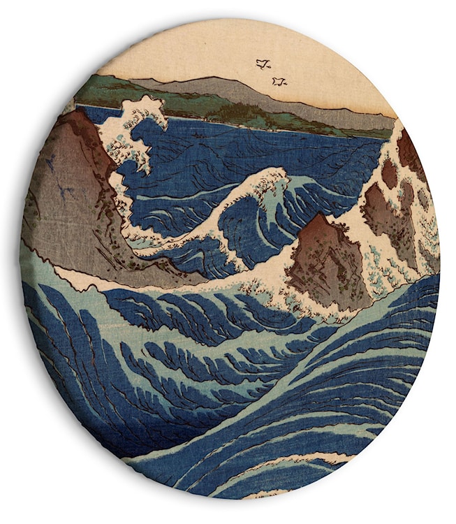 Obraz okrągły Drzeworyt japoński Utagawa Hiroshige wielka niebieska fala średnica 80 cm  - zdjęcie 2
