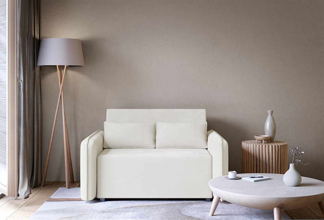 Kanapa rozkładana dwuosobowa Duelia z pojemnikiem kremowa szenil hydrofobowy  - zdjęcie 3