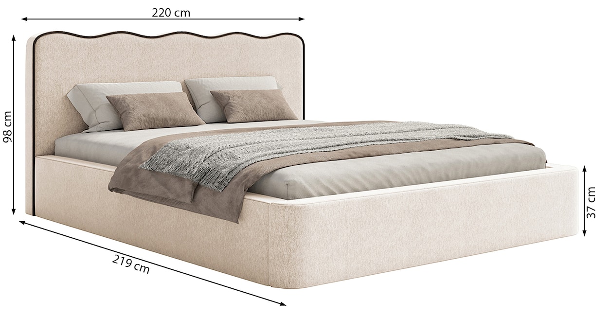 Łóżko tapicerowane 200x200 cm Duney z pojemnikiem jasnobeżowe plecionka  - zdjęcie 7