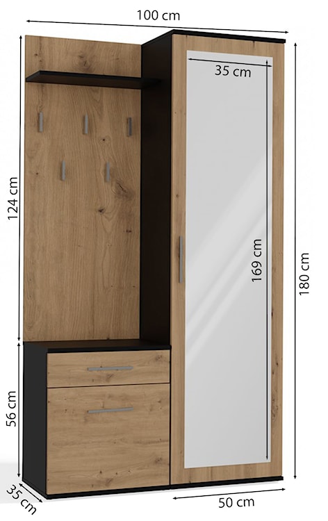 Zestaw do przedpokoju Duvio z szafą i lustrem 100 cm dąb artisan / antracyt  - zdjęcie 9