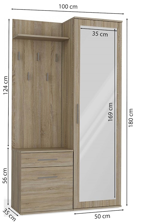 Zestaw do przedpokoju Duvio z szafą i lustrem 100 cm dąb sonoma  - zdjęcie 8