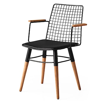 Krzesło metalowe Sicaller czarna ekoskóra/ orzech