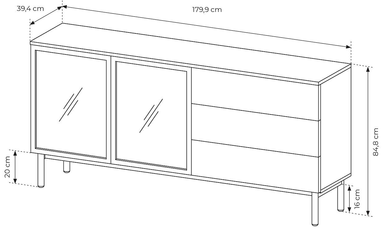 Komoda dwudrzwiowa Lang z trzema szufladami 180 cm z lamelami i oświetleniem LED czarny / dąb evoke  - zdjęcie 8