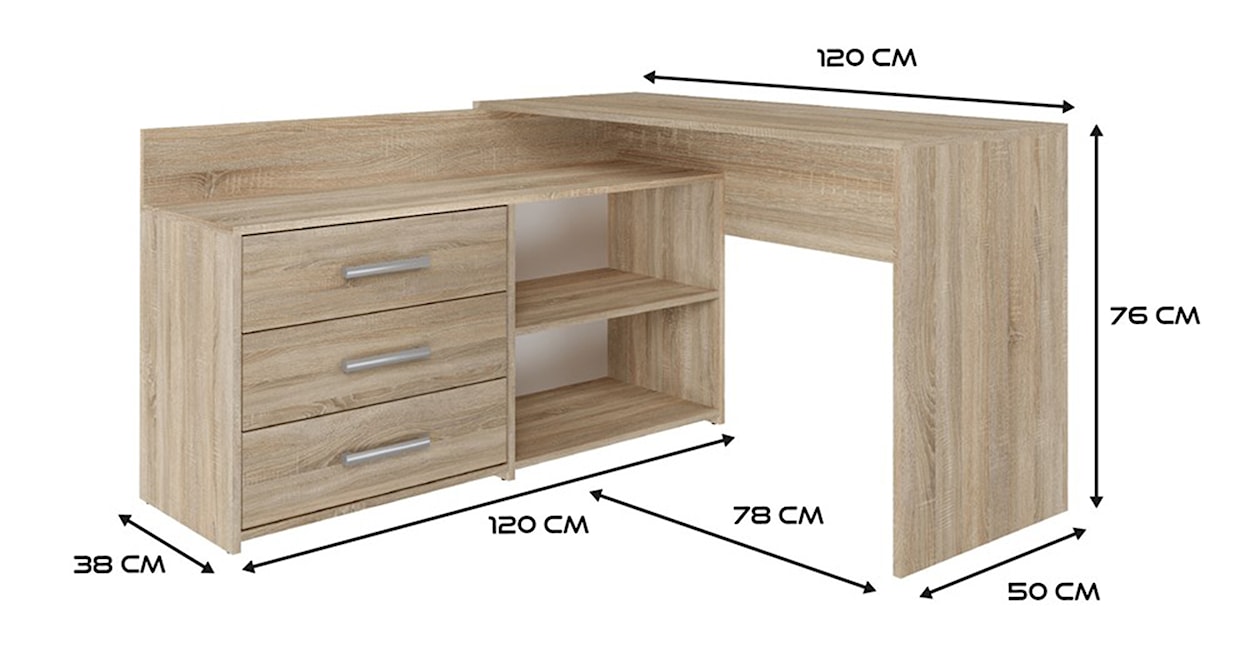 Biurko narożne Aremida 120x50 cm z komodą dąb sonoma  - zdjęcie 6