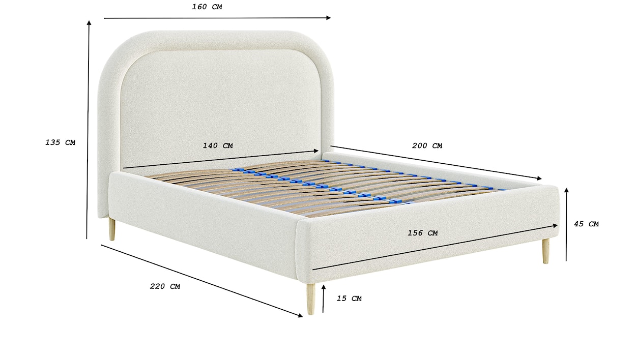 Łóżko tapicerowane 140x200 cm Loreo z pojemnikiem białe boucle  - zdjęcie 7
