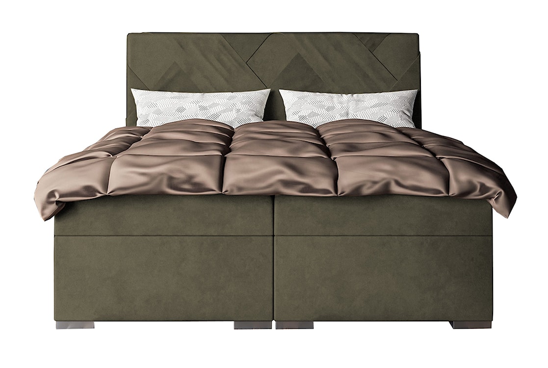 Łóżko kontynentalne 160x200 cm Lestrangie z pojemnikami i topperem oliwkowe welur hydrofobowy  - zdjęcie 3