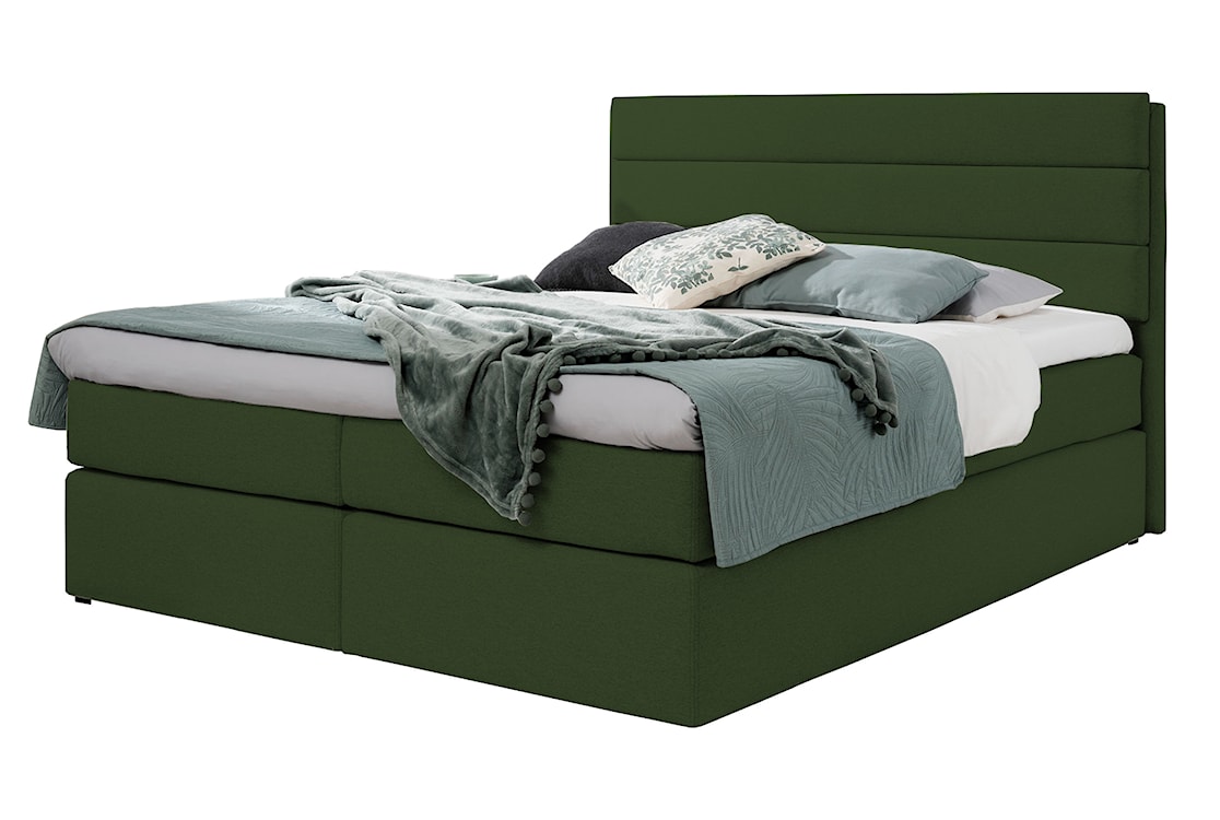 Łóżko kontynentalne Floreso 160x200 z materacem i topperem ciemnozielone