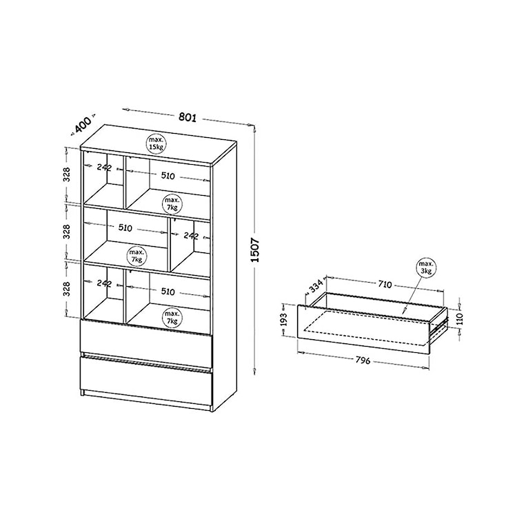 Regał otwarty Dobie z szufladami biały  - zdjęcie 4