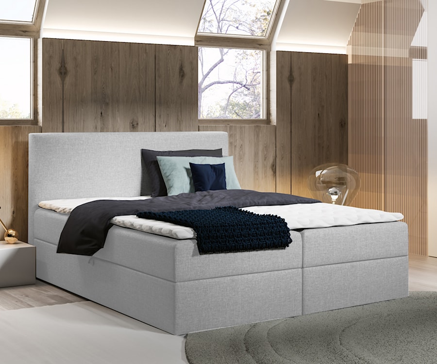 Łóżko kontynentalne 140x200 cm Argentera z pojemnikami jasnoszara plecionka  - zdjęcie 2