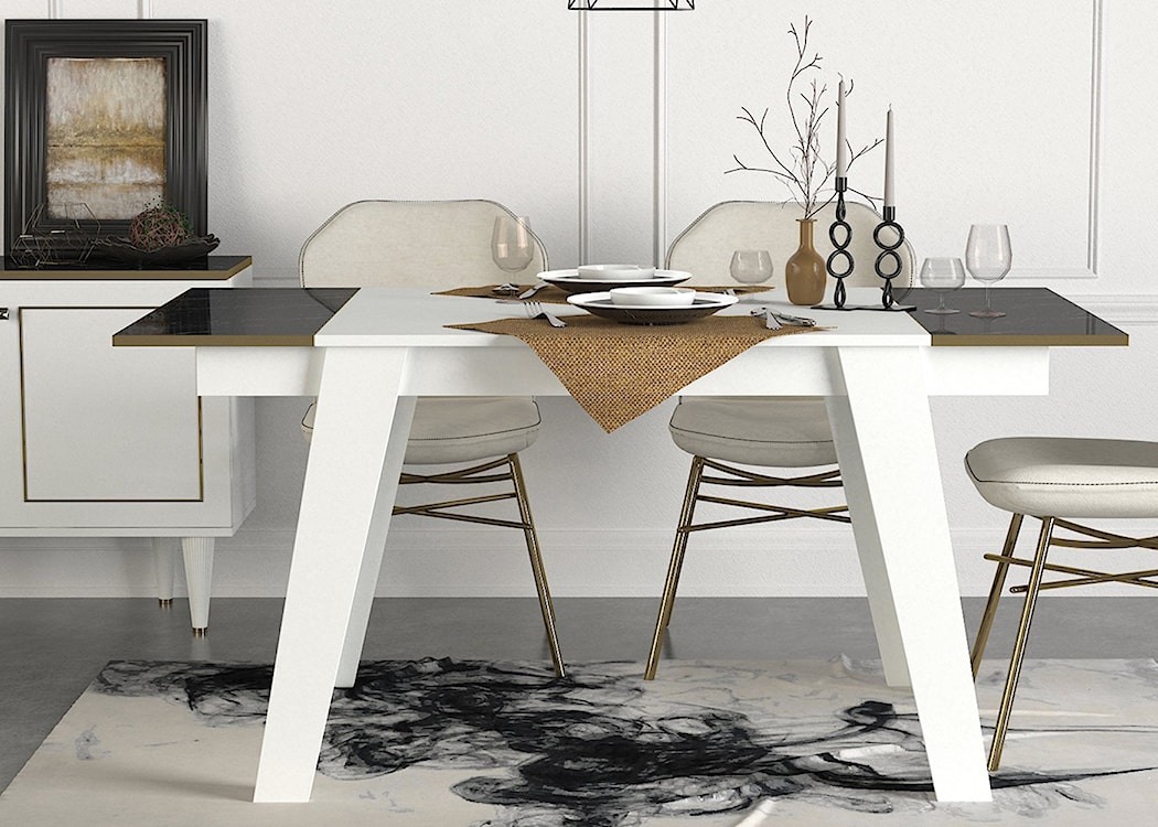 Stół do jadalni Nostirt 148,5x85 cm biało-czarny  - zdjęcie 7
