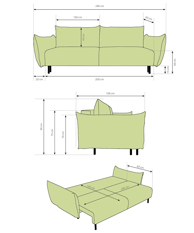 Kanapa rozkładana trzyosobowa Candeiro z pojemnikiem oliwkowa szenil  - zdjęcie 9