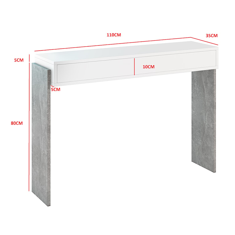 Konsola Whitieves 110x35 cm biała-beton  - zdjęcie 6