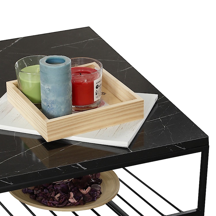 Stolik kawowy Etten z półką czarny marmur 55x95 cm  - zdjęcie 5