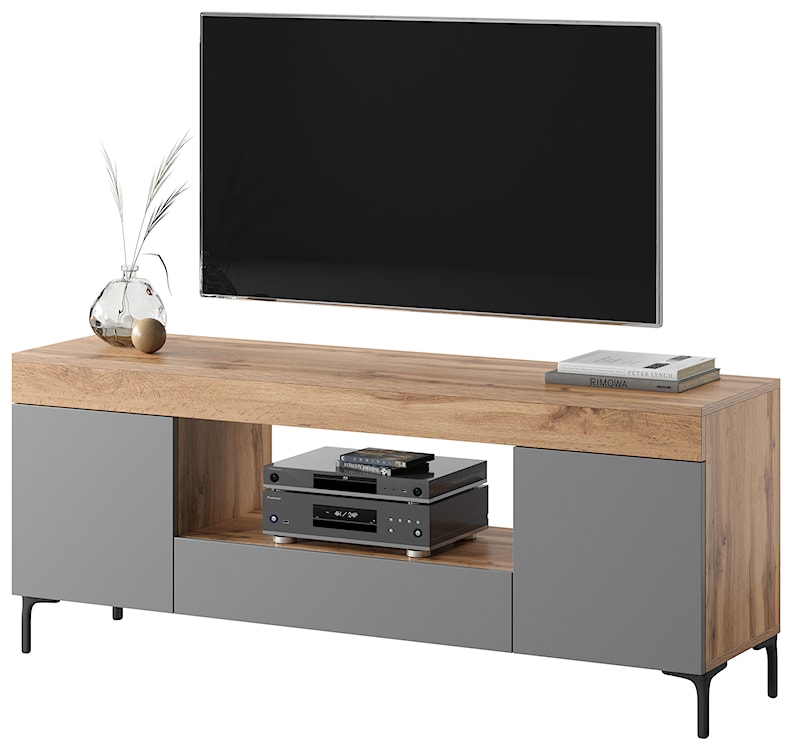 Szafka RTV Gusto 137 cm Dąb lancaster / szary mat z oświetleniem  - zdjęcie 2