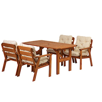 Zestaw mebli ogrodowych Avoints stół z 4 krzesłami miodowy i beżowymi poduszkami
