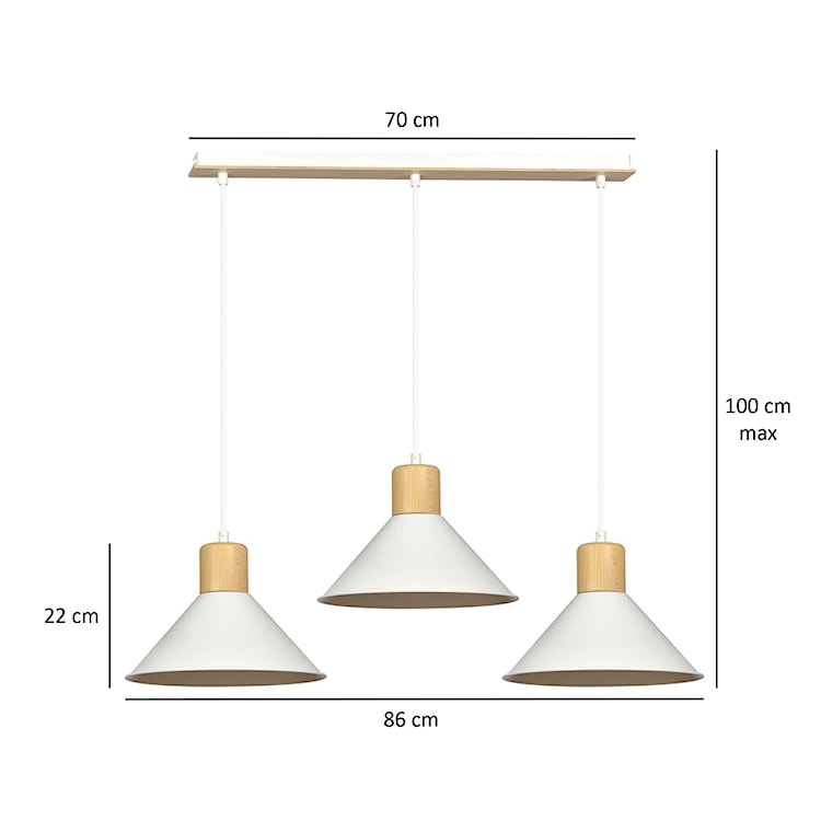 Lampa wisząca Rawn x3 stożek 86 cm biała  - zdjęcie 8