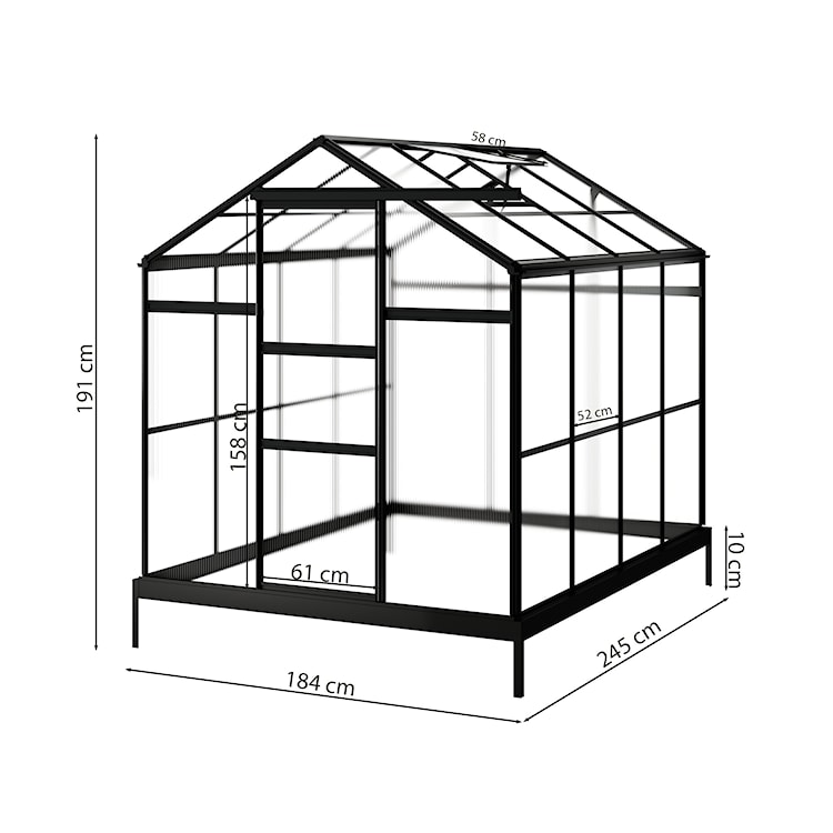 Szklarnia ogrodowa aluminiowa poliwęglanowa 4,51 m2 czterosekcyjna z fundamentem 184x245 cm czarna  - zdjęcie 5