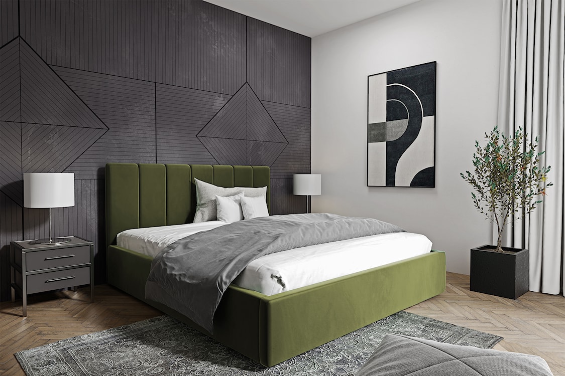 Łóżko tapicerowane Isara 180x200 cm z pojemnikiem oliwkowe welur  - zdjęcie 2