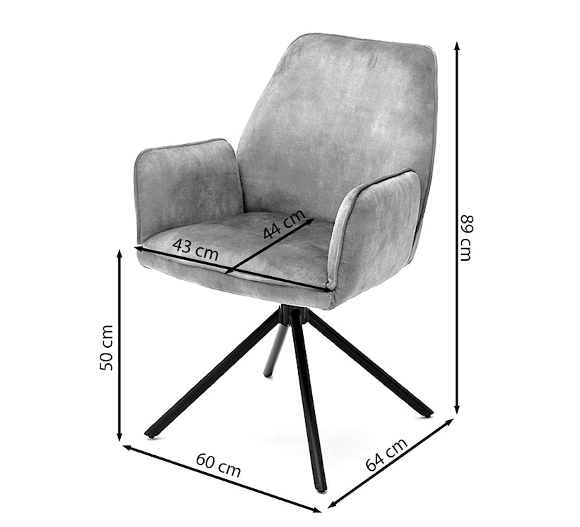 Krzesło z podłokietnikami Toryders obrotowe szary welur  - zdjęcie 2