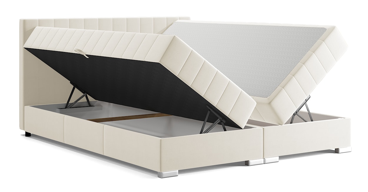 Łóżko kontynentalne 180x200 cm Libbiano z pojemnikami i topperem jasnobeżowe  - zdjęcie 3