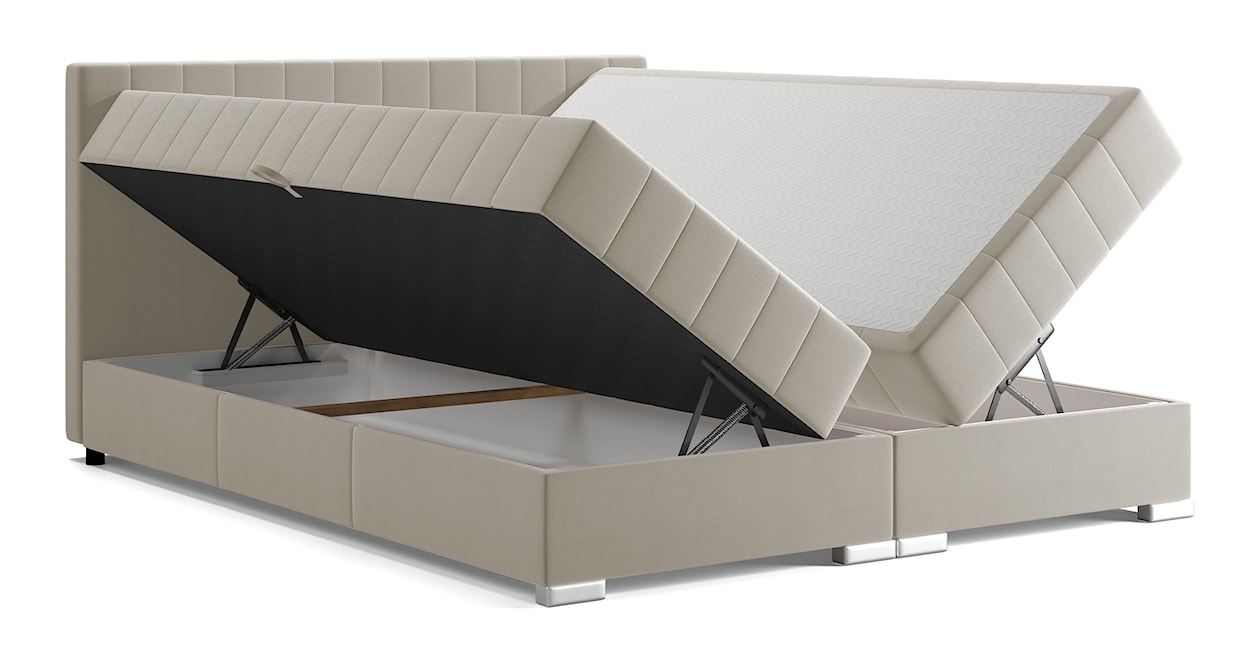Łóżko kontynentalne 160x200 cm Libbiano z pojemnikami i topperem beżowe  - zdjęcie 3