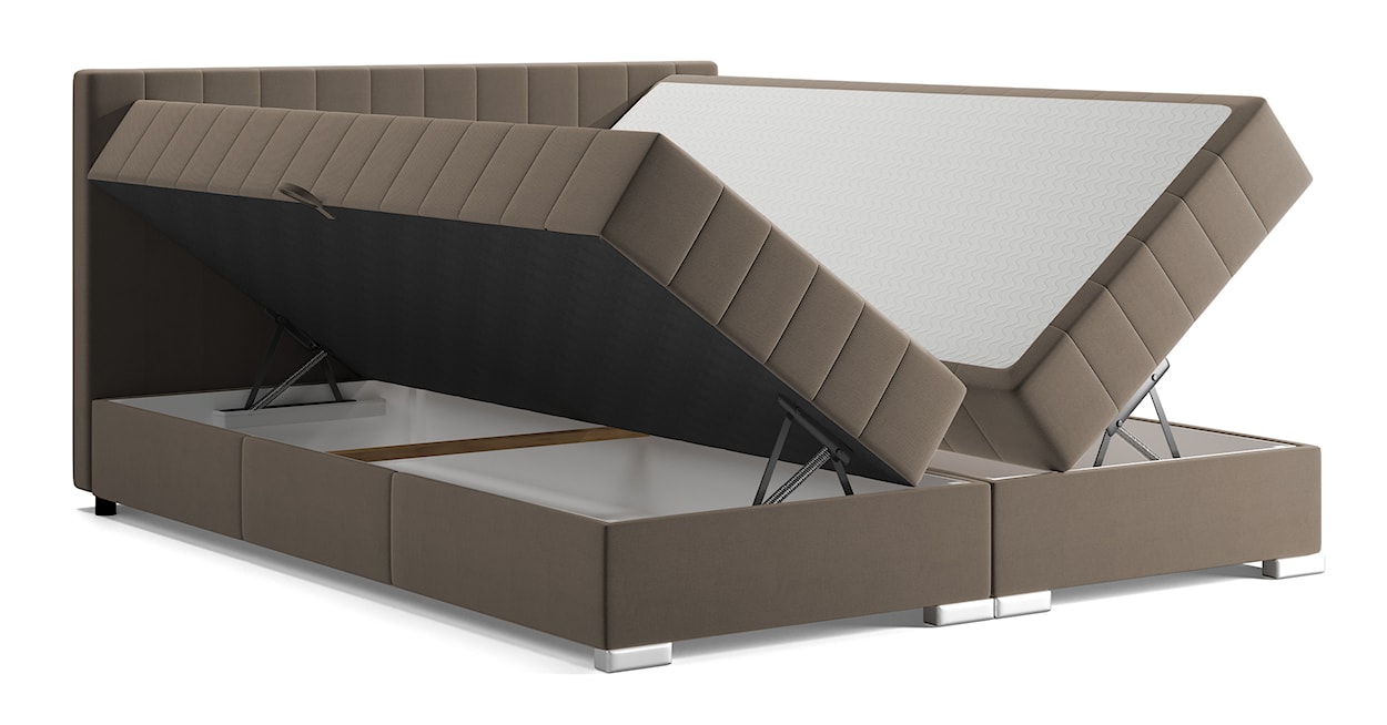 Łóżko kontynentalne 140x200 cm Libbiano z pojemnikami i topperem szarobeżowe  - zdjęcie 3