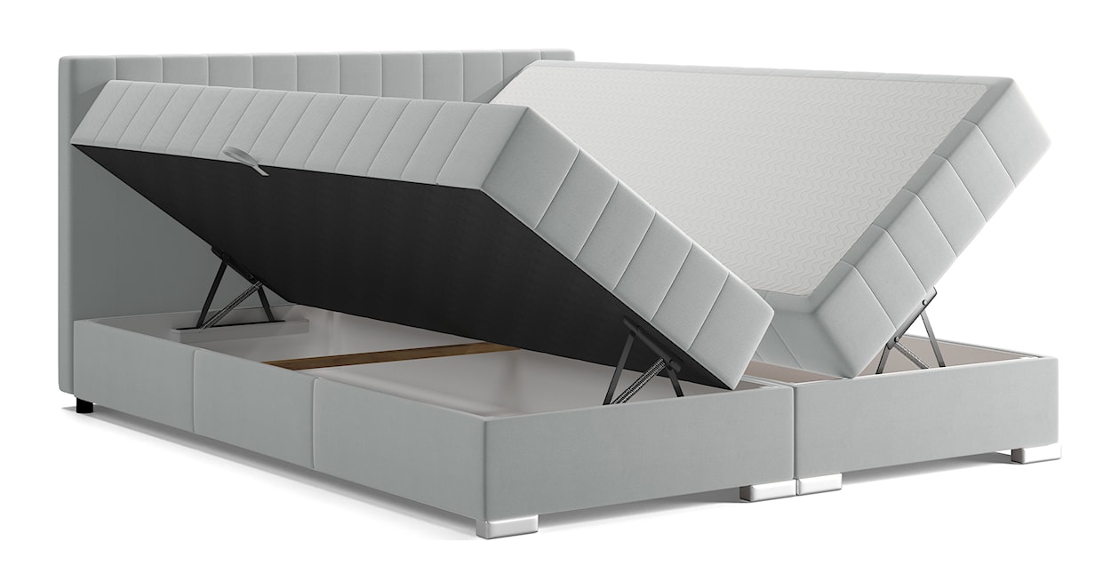 Łóżko kontynentalne 160x200 cm Libbiano z pojemnikami i topperem jasnoszare  - zdjęcie 3