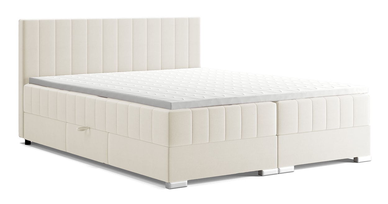 Łóżko kontynentalne 160x200 cm Libbiano z pojemnikami i topperem jasnobeżowe 