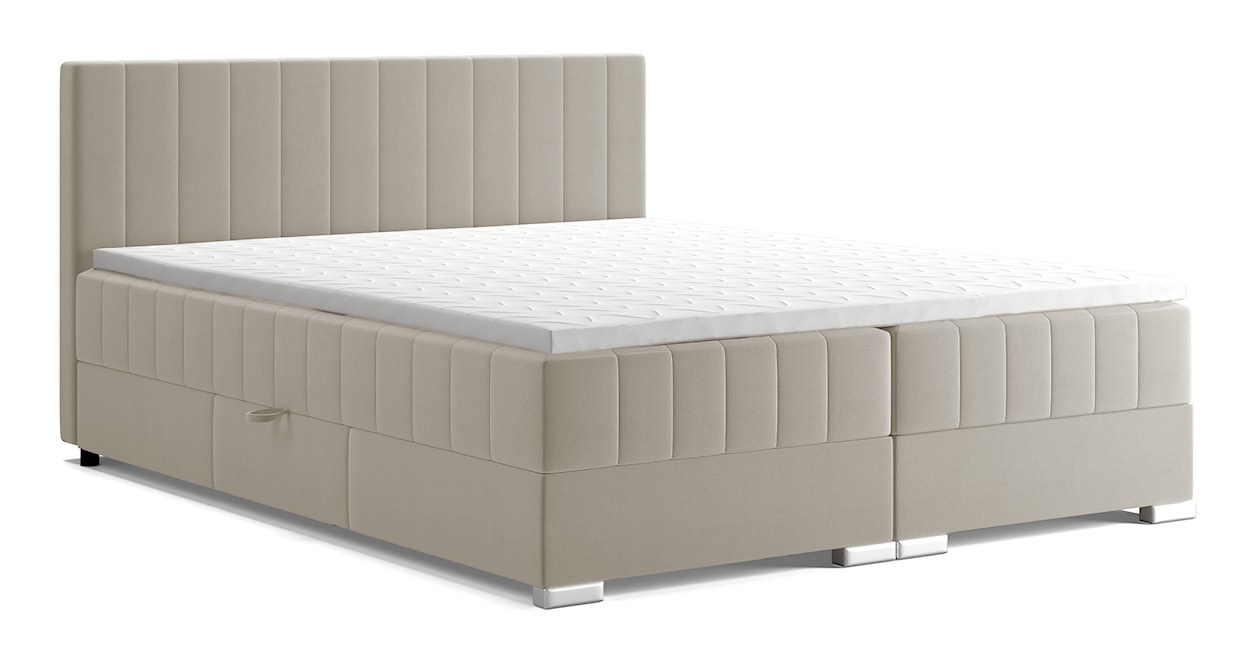Łóżko kontynentalne 160x200 cm Libbiano z pojemnikami i topperem beżowe 