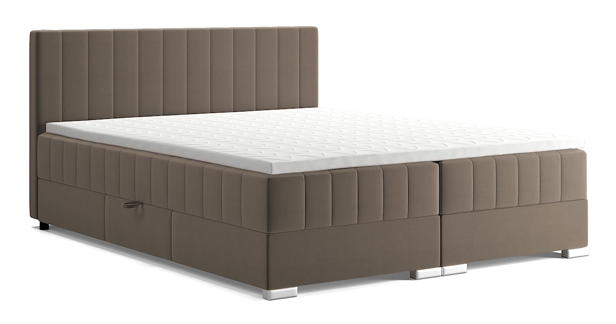 Łóżko kontynentalne 140x200 cm Libbiano z pojemnikami i topperem szarobeżowe 