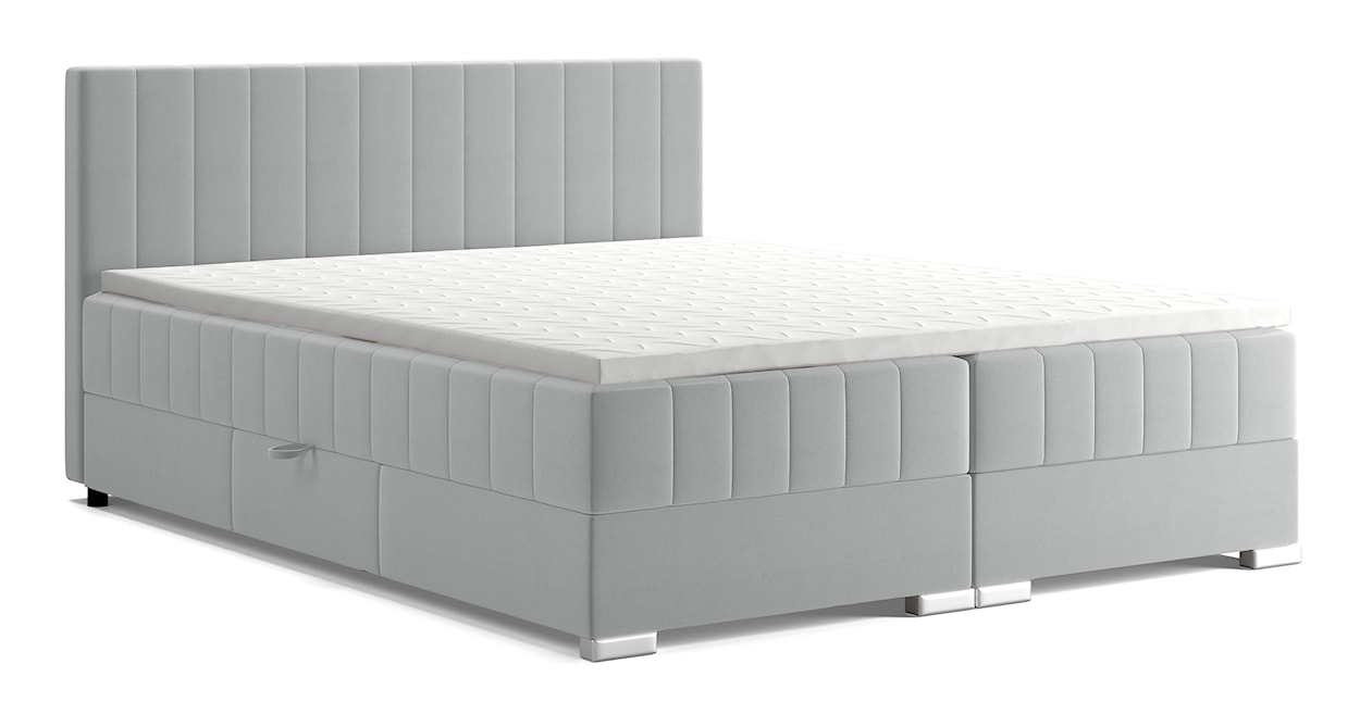 Łóżko kontynentalne 160x200 cm Libbiano z pojemnikami i topperem jasnoszare 