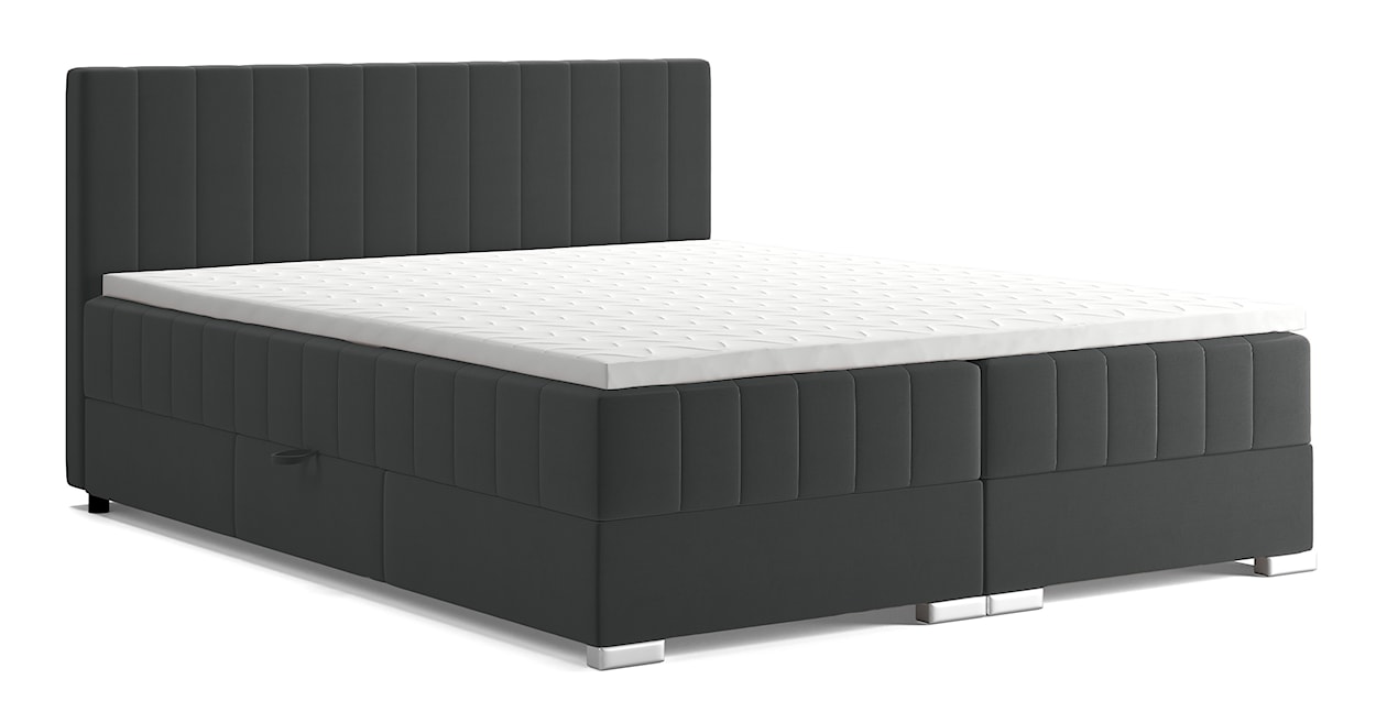 Łóżko kontynentalne 160x200 cm Libbiano z pojemnikami i topperem ciemnoszare 