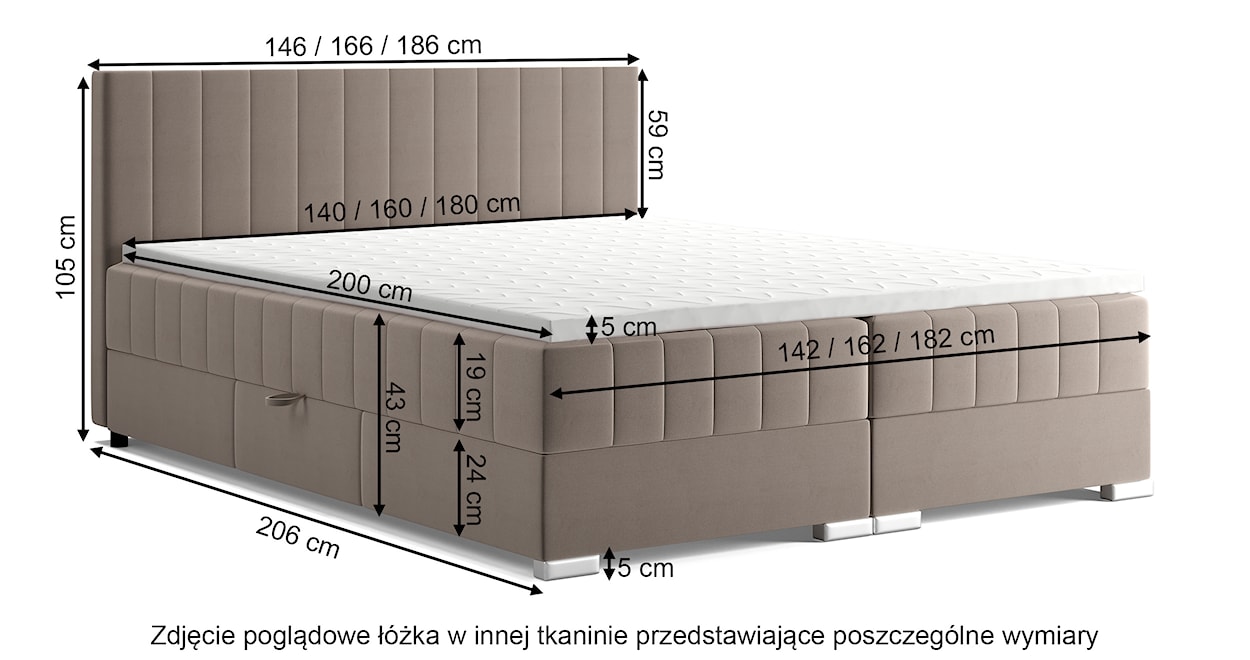 Łóżko kontynentalne 140x200 cm Libbiano z pojemnikami i topperem ciemnoszare  - zdjęcie 4