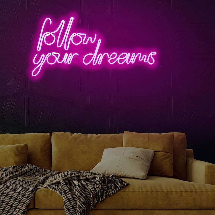 Neon na ścianę Letely z napisem Follow Your Dreams różowy  - zdjęcie 4