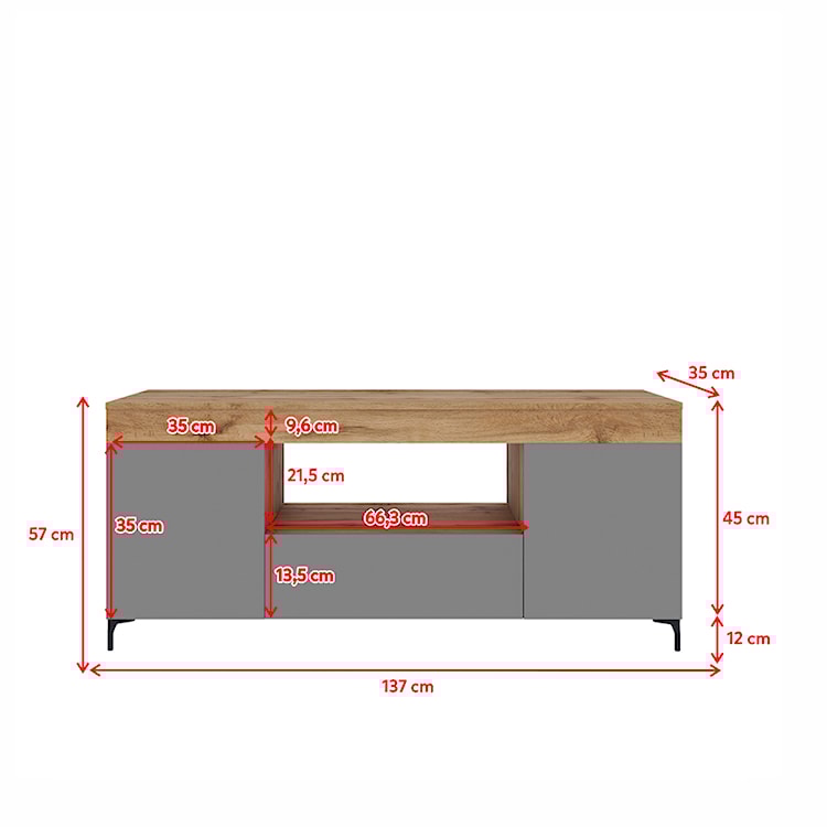 Szafka RTV Gusto 137 cm Dąb lancaster / szary mat z oświetleniem  - zdjęcie 9