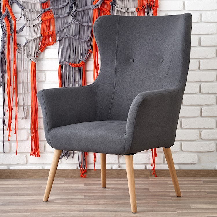 Fotel Emifban na drewnianych nogach - ciemnoszare tapicerowanie  - zdjęcie 2