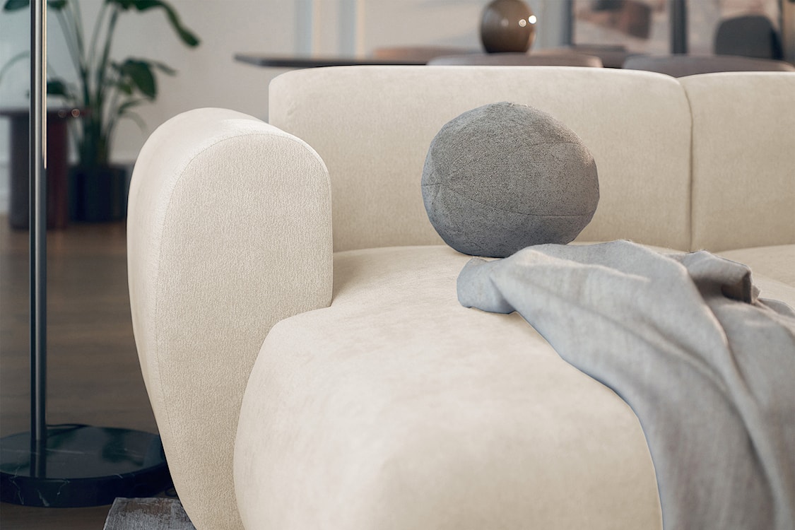 Narożnik z funkcją spania Emia L-kształtny lewostronny jasnobeżowy szenil  - zdjęcie 10