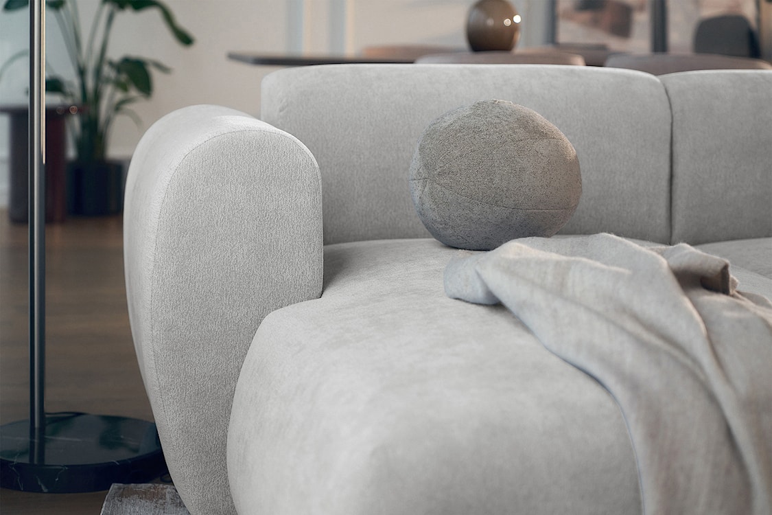 Narożnik z funkcją spania Emia L-kształtny lewostronny jasnoszary szenil  - zdjęcie 10