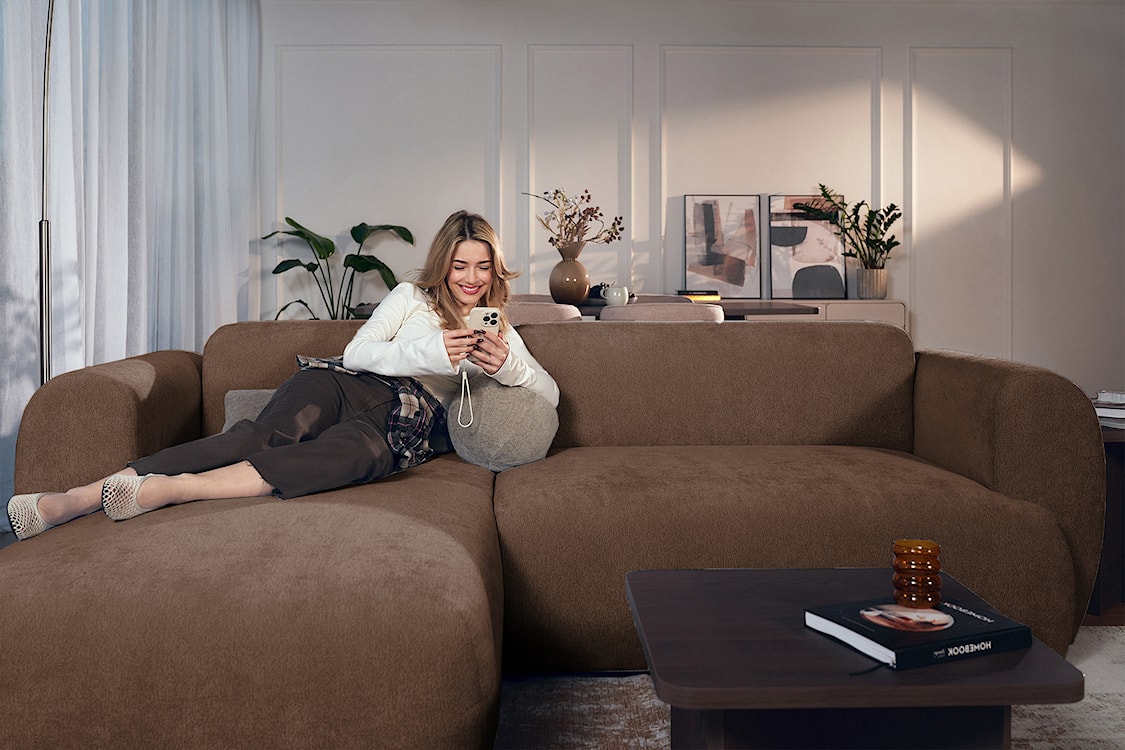 Narożnik z funkcją spania Emia L-kształtny lewostronny brązowy szenil  - zdjęcie 5