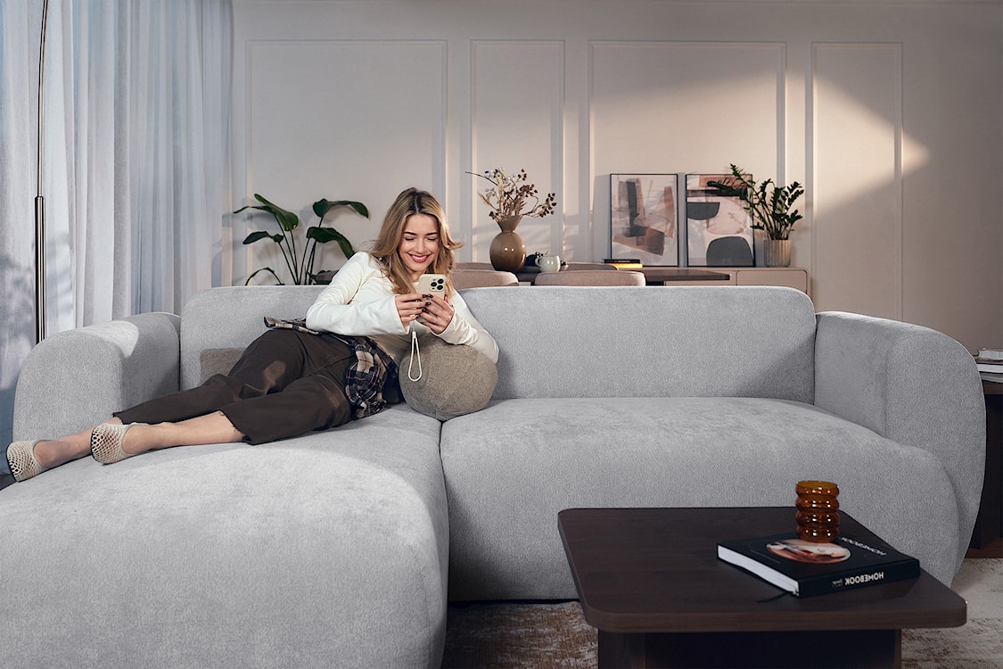 Narożnik z funkcją spania Emia L-kształtny lewostronny szary szenil  - zdjęcie 5